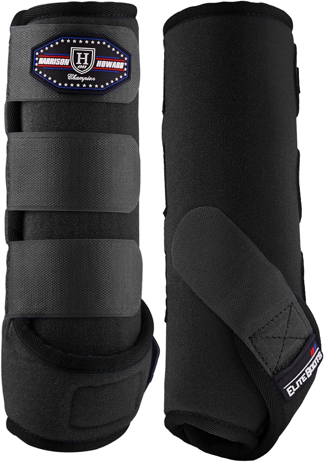Harrison Howard Horse Sport Medicine Front Shock-Absorbing Boots All-Round Lower Limb Protection & Support Sport Boots Perfect for Endurance Training and Performance Pack of 2 Piano Black L