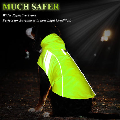 VIVAGLORY Chew Proof Dog Leash + Dog Raincoat, Rain Jacket with Harness Hole & Hood, Leash with Soft Padded Handle for Training