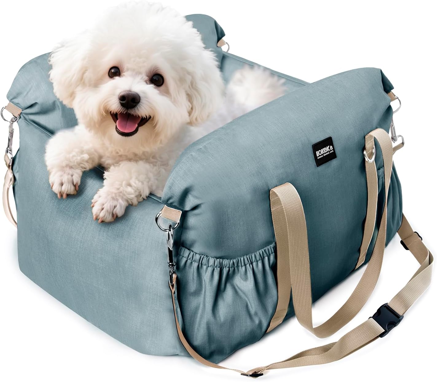 Dog Booster Car Seat for Small Dogs with Heavy Duty Safety Belt and Lock, Waterproof Detachable Dog Travel Bed for Car with Storage Pocket Up to 25lbs, Memory Foam Filling for Max Support