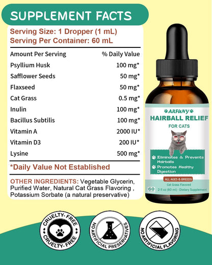 Hairball Treatment for Cats - Cat Hairball Remedy - with Natural Ingredients & Vitamins - Kitten Furball Treatment - Supports Skin & Coat, Digestion - Cat Grass Flavor
