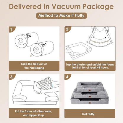 EHEYCIGA Orthopedic Dog Beds for Extra Large Dogs 44x32Inch, Waterproof Memory Foam XL Pet Bed with Sides, Non-Slip and Egg-Crate Foam Big Dog Couch Bed with Washable Removable Cover, Grey