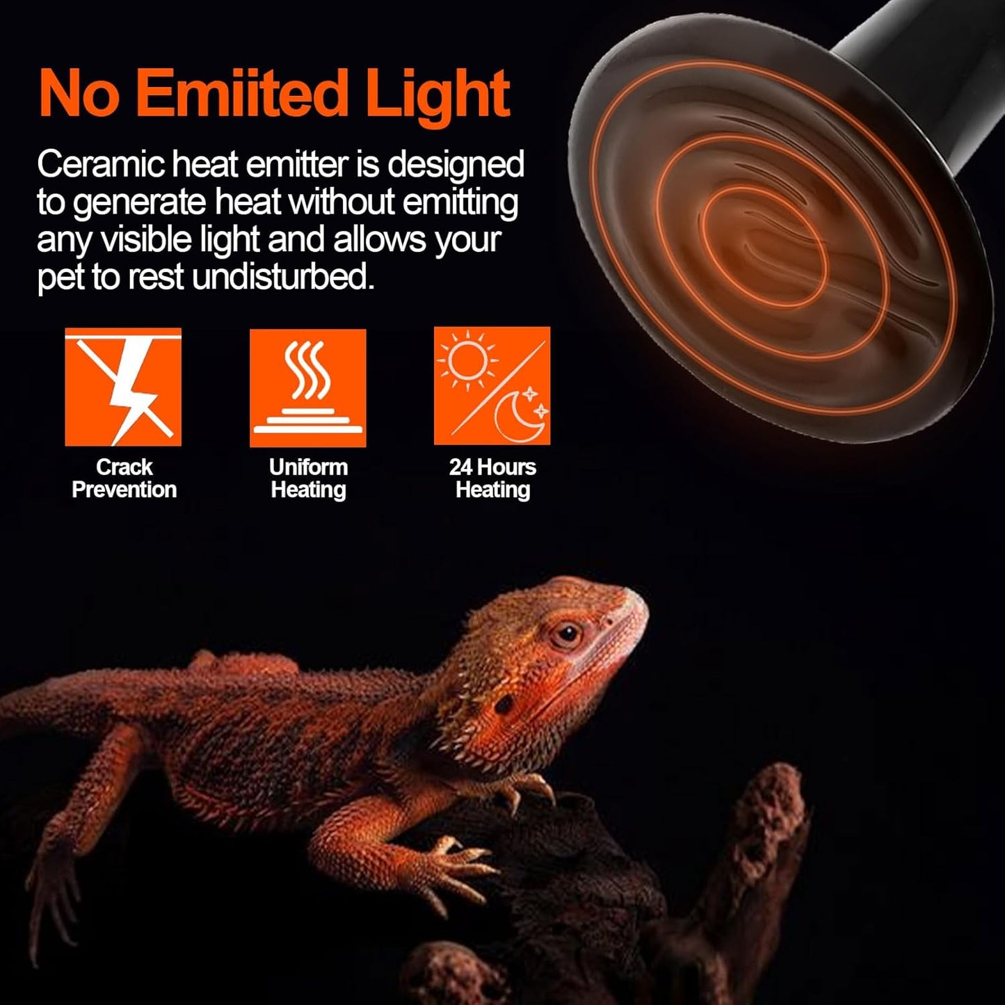 BNOSDM 2 Pack 50W Non-Light Emitting Ceramic Heat Emitter, Reptile Heat Lamp Bulbs, Brooder Coop Heater Lamp Bulb for Amphibian Reptiles Lizard Turtle Chicken
