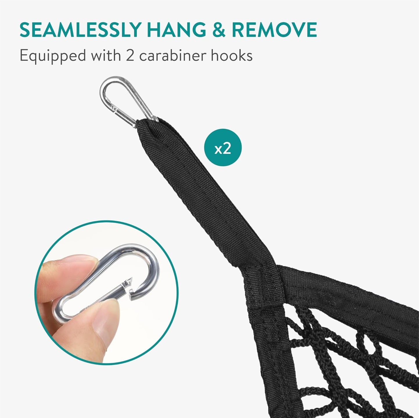 Navaris Hay Net for Horses - 3.5mm Rope with Small Hole Design & 2 Carabiners - Horse Feed Haynet for Slow Feeding - Equestrian Equipment Hay Bale Nets - Black Mesh, 90x120cm