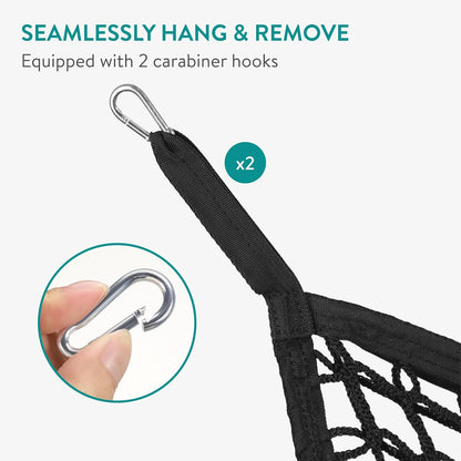 Navaris Hay Net for Horses - 3.5mm Rope with Small Hole Design & 2 Carabiners - Horse Feed Haynet for Slow Feeding - Equestrian Equipment Hay Bale Nets - Black Mesh, 90x120cm