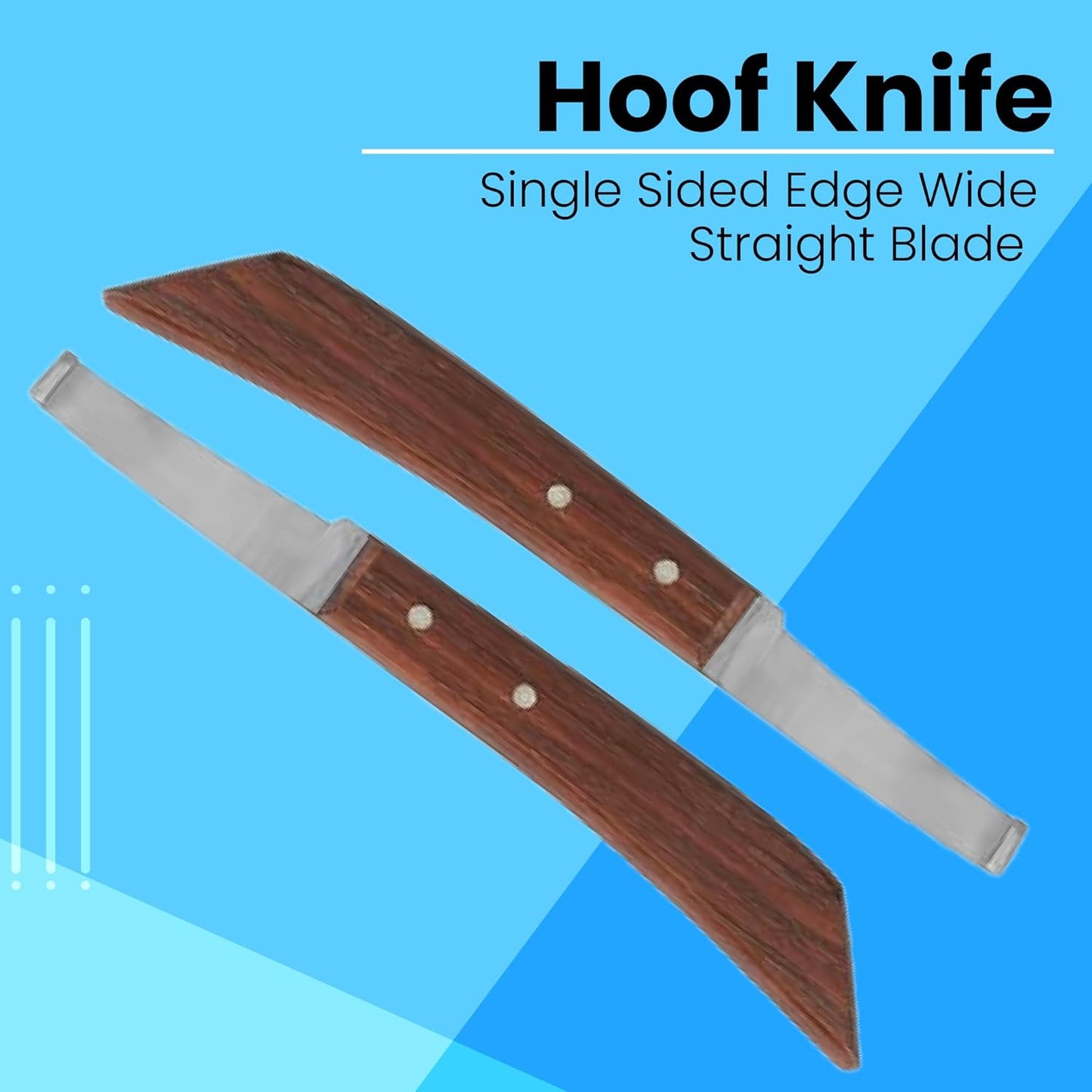 Hoof Knife Single Sided Edge Wide Straight Blade – Stainless Steel Straight Blade Farrier Tool with Wooden Handle, Multipurpose Hoof Trimming Knife for Livestock, 3-Inch Blade, 8.5-Inch Overall