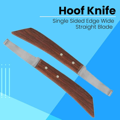 Hoof Knife Single Sided Edge Wide Straight Blade – Stainless Steel Straight Blade Farrier Tool with Wooden Handle, Multipurpose Hoof Trimming Knife for Livestock, 3-Inch Blade, 8.5-Inch Overall
