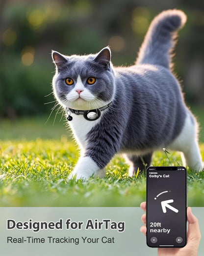 Joytale Reflective AirTag Cat Collar, Breakaway Buckle, 2 Pack Lightweight AirTag Holder Pet Collars with Bell, Adjustable 7.5-12.5 Inch for Girl Boy Cats Kitten Puppy, Black