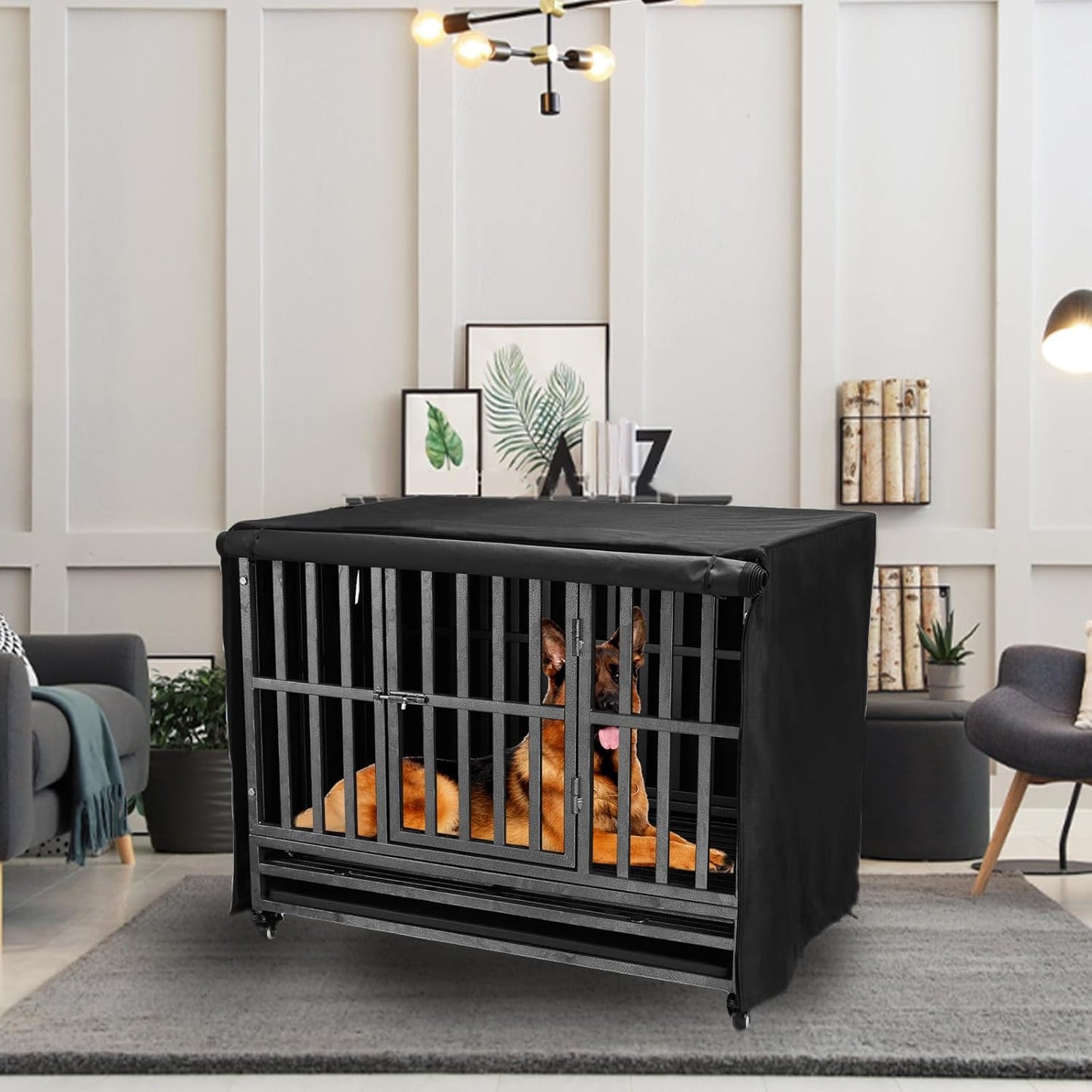 48 inch Heavy Duty Dog Crate Covers Durable 600D Polyester Insulated Dog Kennel Cover Soundproof Windproof Rainproof Shading Fit for Wire Dog Cage Covers with Breathable Side Window ( ONLY COVER)