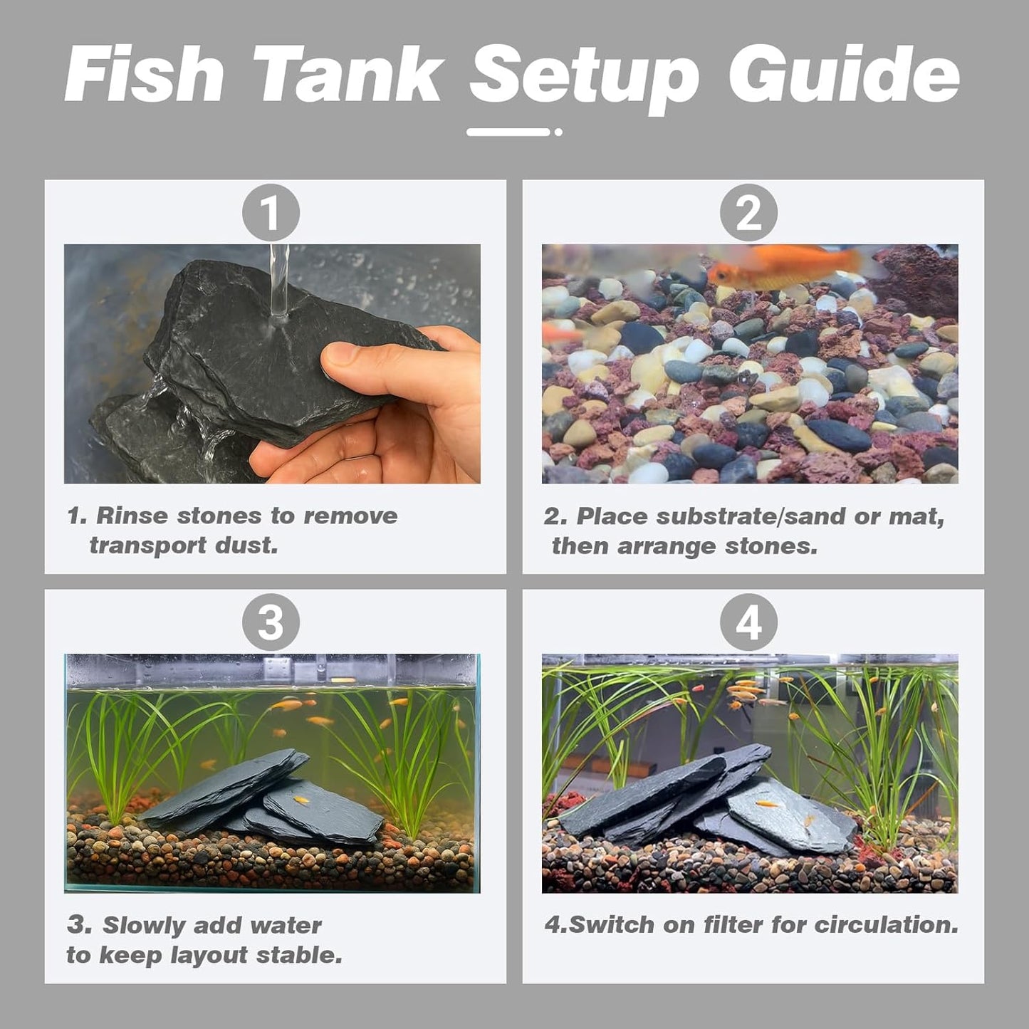 Unocho Aquarium Rocks 5lb Natural Slate Stone for Aquascaping Reptile Basking Platforms Terrariums Vivariums Paludariums Bonsai Miniature Fairy Gardens(2-4 inches)