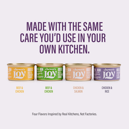 Chewer's Joy High Protein Wet Dog Food – Grain Free, No by-Products, No Gums – Natural Pâté – Real Chicken, Beef & Salmon – 12 Pack, 3oz Cans Variety Pack