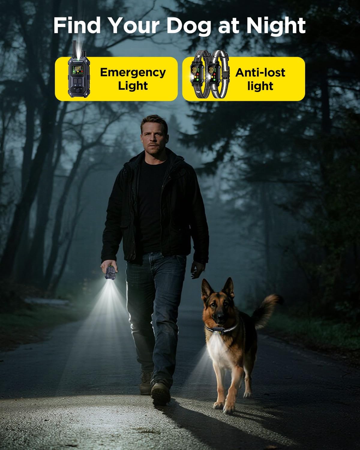 BLACKDOG Military Dog Shock Collar 2 Dogs (5-150lbs) - 4200ft Dog Training Collar with Remote, 4 Training Modes, Flashlight&Strobe, 90-Day Battery, IP67 Waterproof Dog E Collar for All Breeds (Blue)