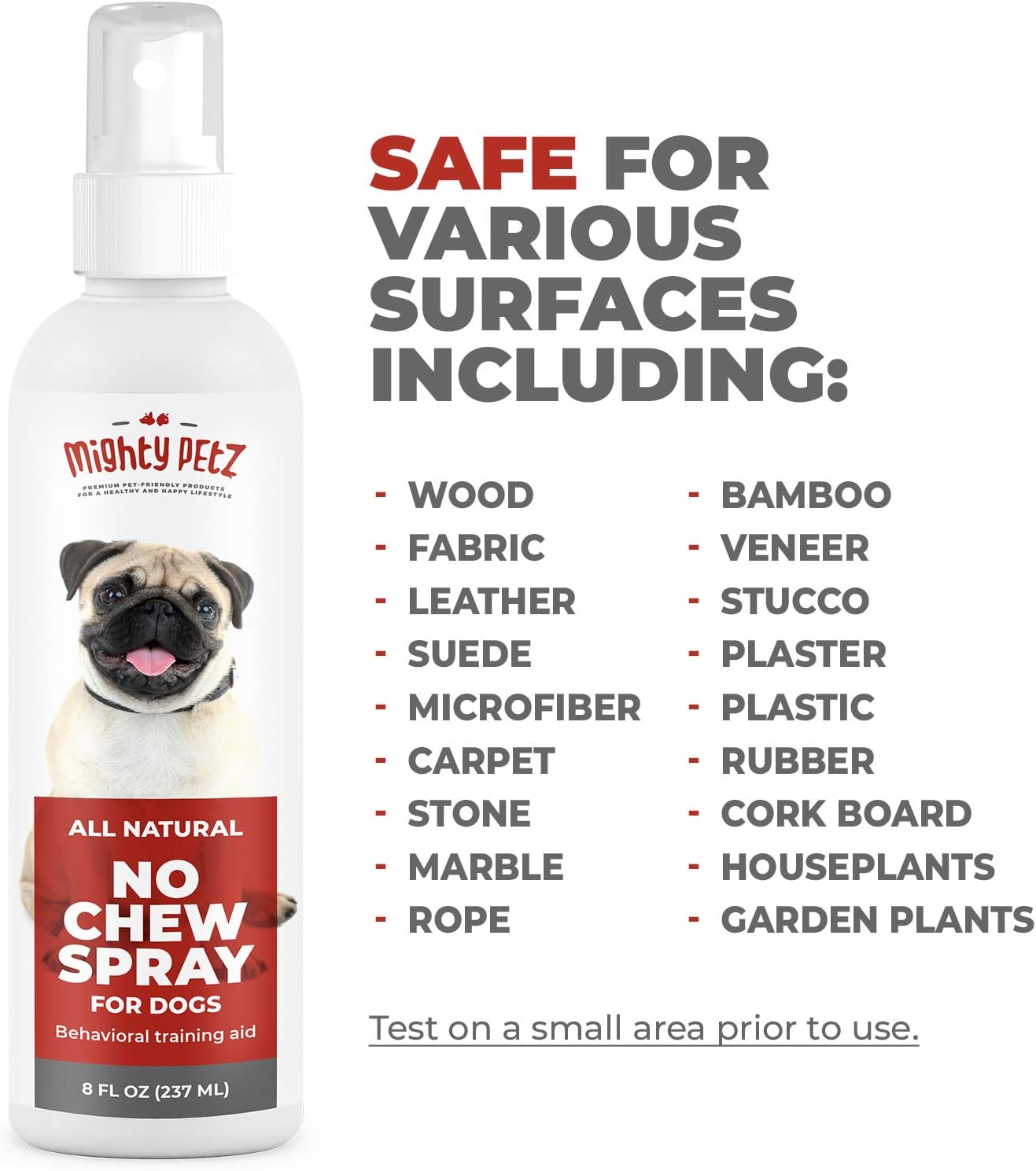 Mighty Petz No Chew Spray for Dogs – Bitter Apple Spray Alternative, Large 8oz. Dog Repellent, Anti Chew Deterrent for Furniture, Chewing. Natural Ingredients, Alcohol Free. Safe on All Surfaces