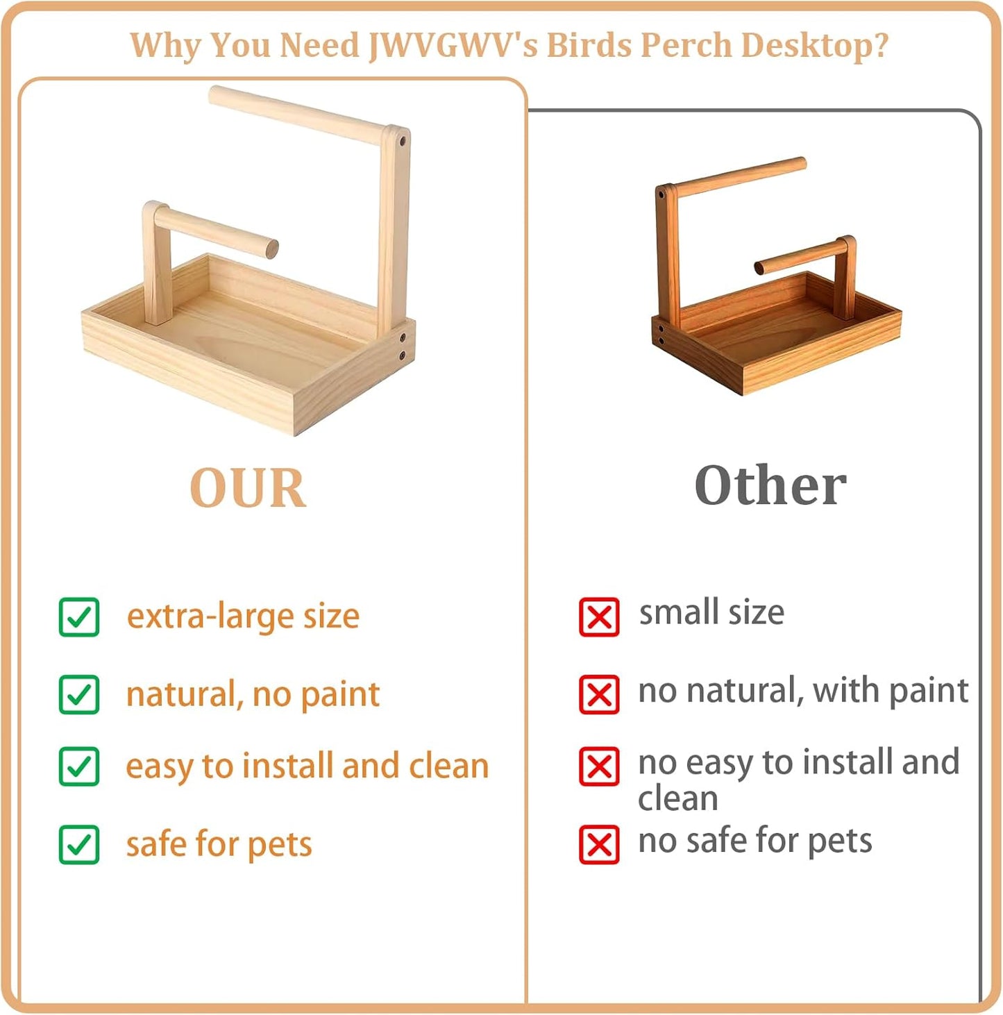 Large Macaw Perch Stand for Desk, Bird Desktop Stand Platform, Natural Wood Parrot Playground Play Stand Training, Parakeet Enrichment Gym for Budgie Cockatiel Conure Lovebird