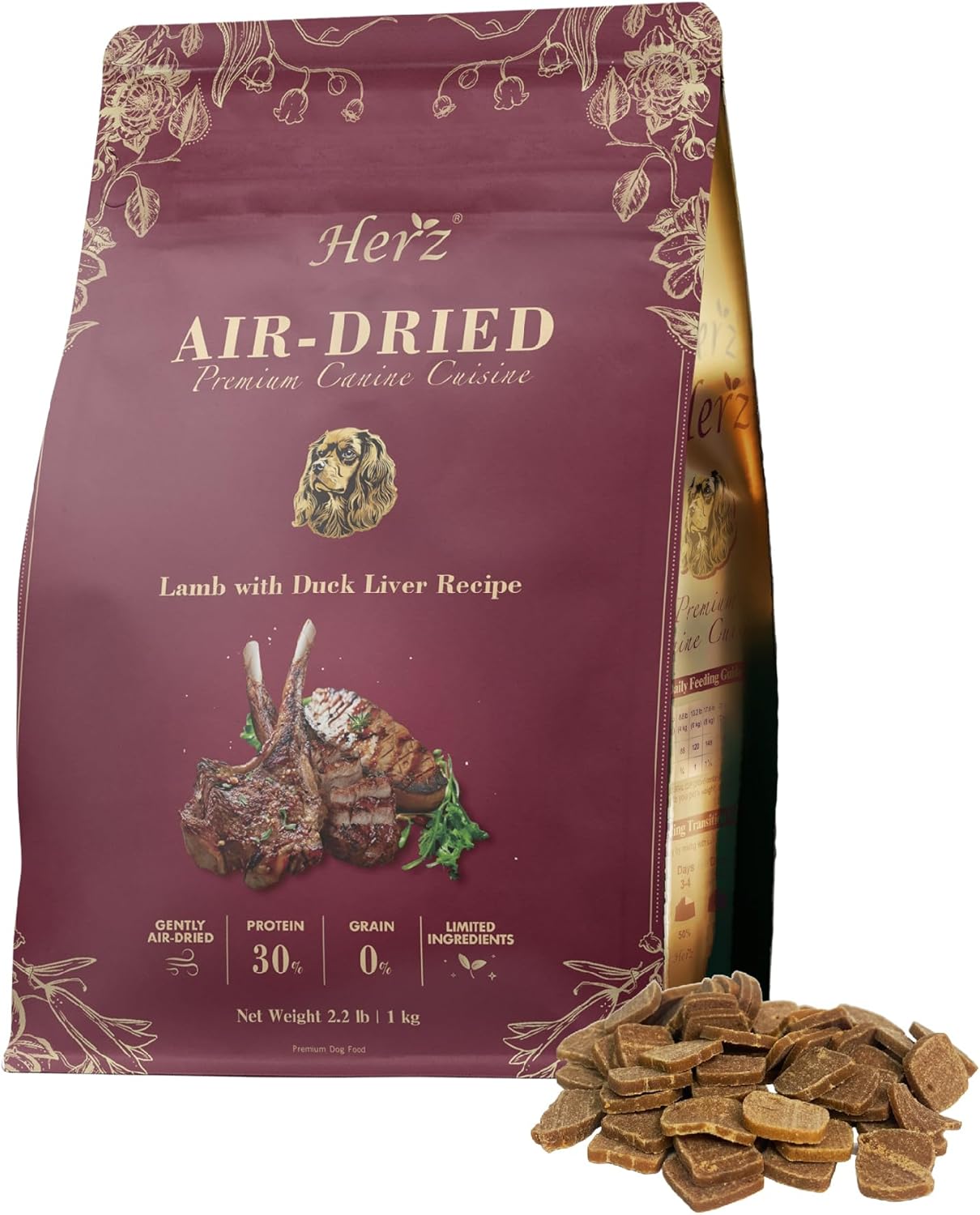 Herz Air-Dried Dog Food Lamb & Duck Liver Recipe 2.2 lb, All-Natural, High-Protein, Grain-Free, Limited Ingredients, Complete & Balanced, Premium Canine Cuisine
