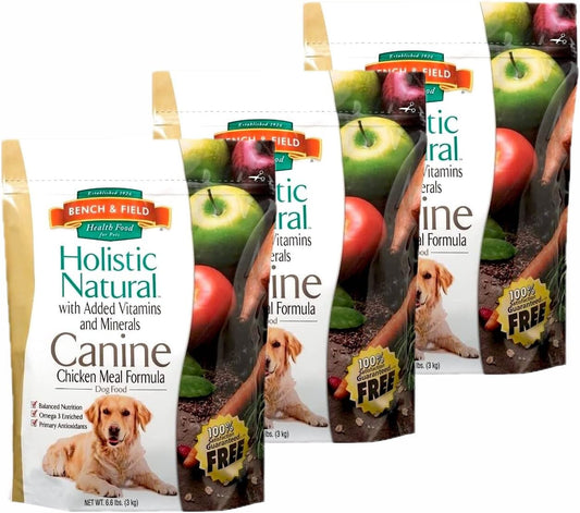 Bench & Field Holistic Natural Adult Dry Dog Food, Chicken Meal and Brown Rice Recipe 6.6 lb Bags (Pack of 3)