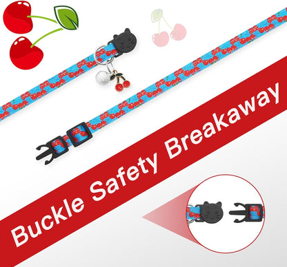 Airtag Cat Collar Breakaway with Bells & Fruit Pendants,Safety Kitten Collar with Apple Air Tag Holder for Girl Boy Cats,Pet Accessories,Gifts(Cherry)
