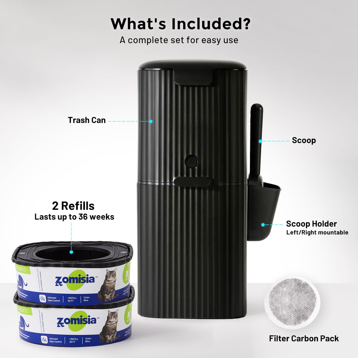 Cat Litter Disposal System for Odor Control, Hands-Free Patent Structure Litter Trash Can Kit & 4 Pack Cat Litter Refill Bags