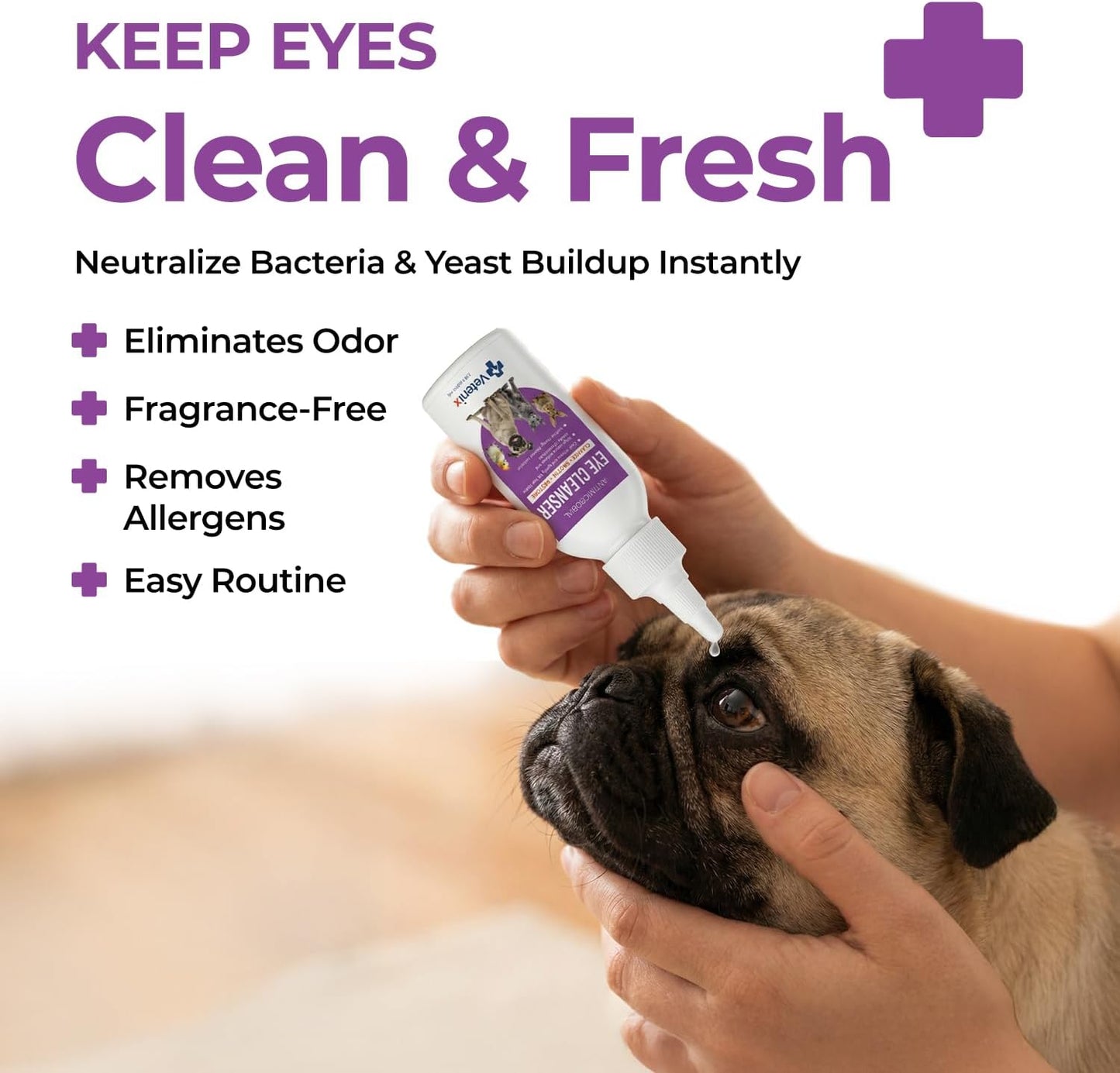 Dog and Cat Eye Wash Cleaner Eye Drops for Dogs and Cats to Flush and Soothe Eye Irritations, Dog Tear Stain Cleaner, Safe for All Animals. 3.38 Ounces