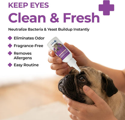 Dog and Cat Eye Wash Cleaner Eye Drops for Dogs and Cats to Flush and Soothe Eye Irritations, Dog Tear Stain Cleaner, Safe for All Animals. 3.38 Ounces