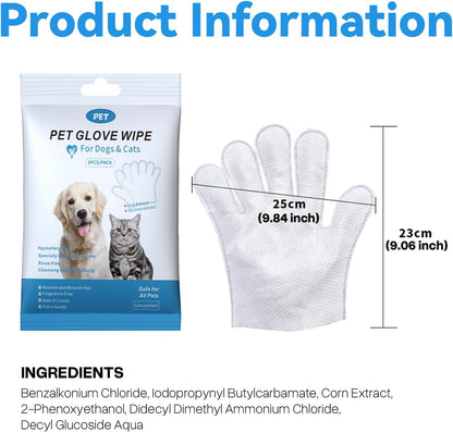 WGP Pet Glove Wipes for Dogs Cats, Cleaning & Deodorizing Grooming Gloves, Dog Wipes for Body Daily Care, Cat Grooming Wipes Cleaning Fur Traveling Rinse Free, Odorless and Unscented, 3pack/18pcs