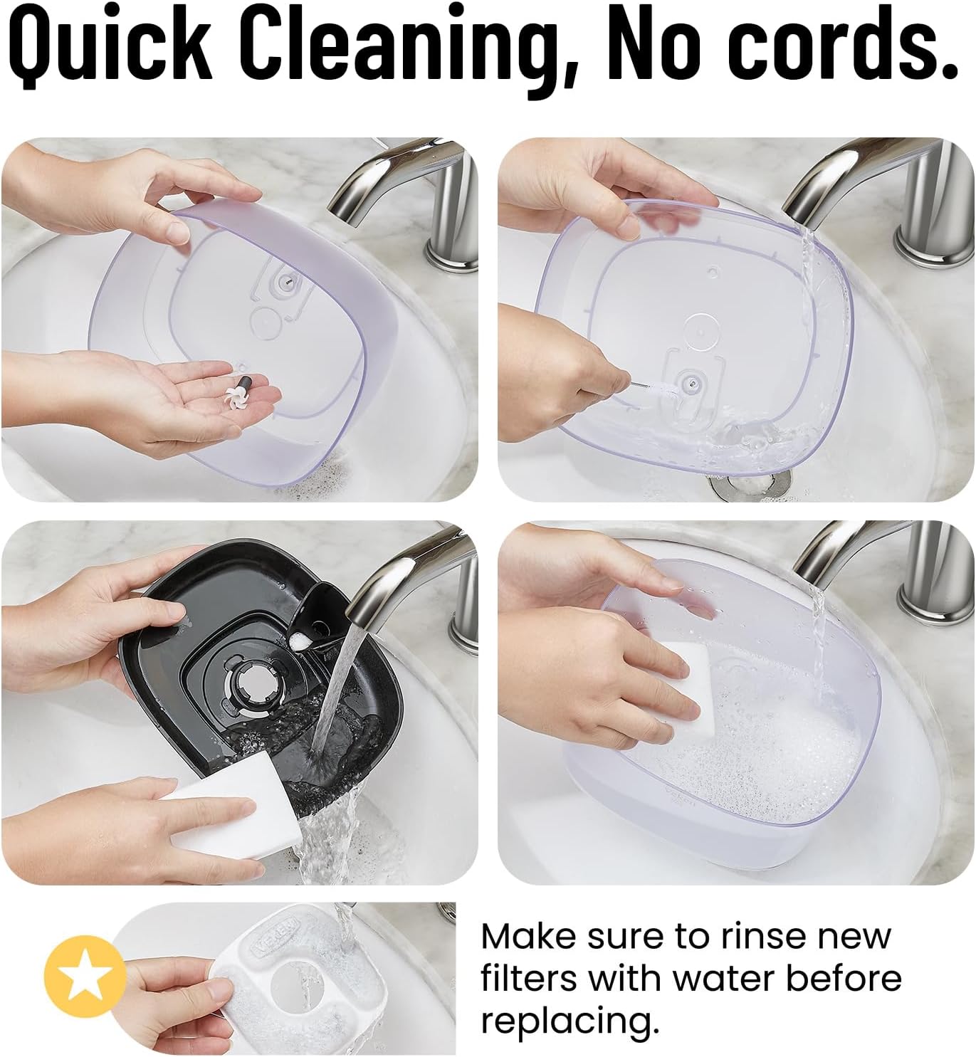 Veken Cat Water Fountain with Detachable Tank, Easy to Clean & Assemble, 84oz/2.5L Pet Drinking Dispenser with Quiet Operation & LED Light, Gifts for Christmas, Cats, Dogs and Small Pets, Black