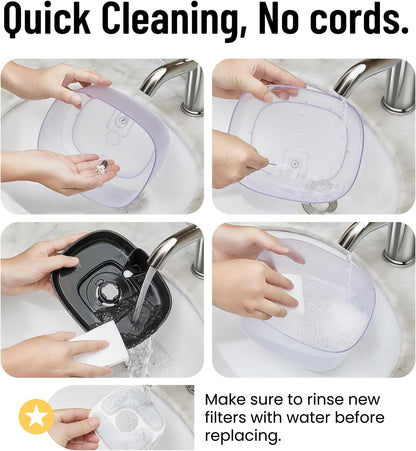 Veken Cat Water Fountain with Detachable Tank, Easy to Clean & Assemble, 84oz/2.5L Pet Drinking Dispenser with Quiet Operation & LED Light, Gifts for Christmas, Cats, Dogs and Small Pets, Black