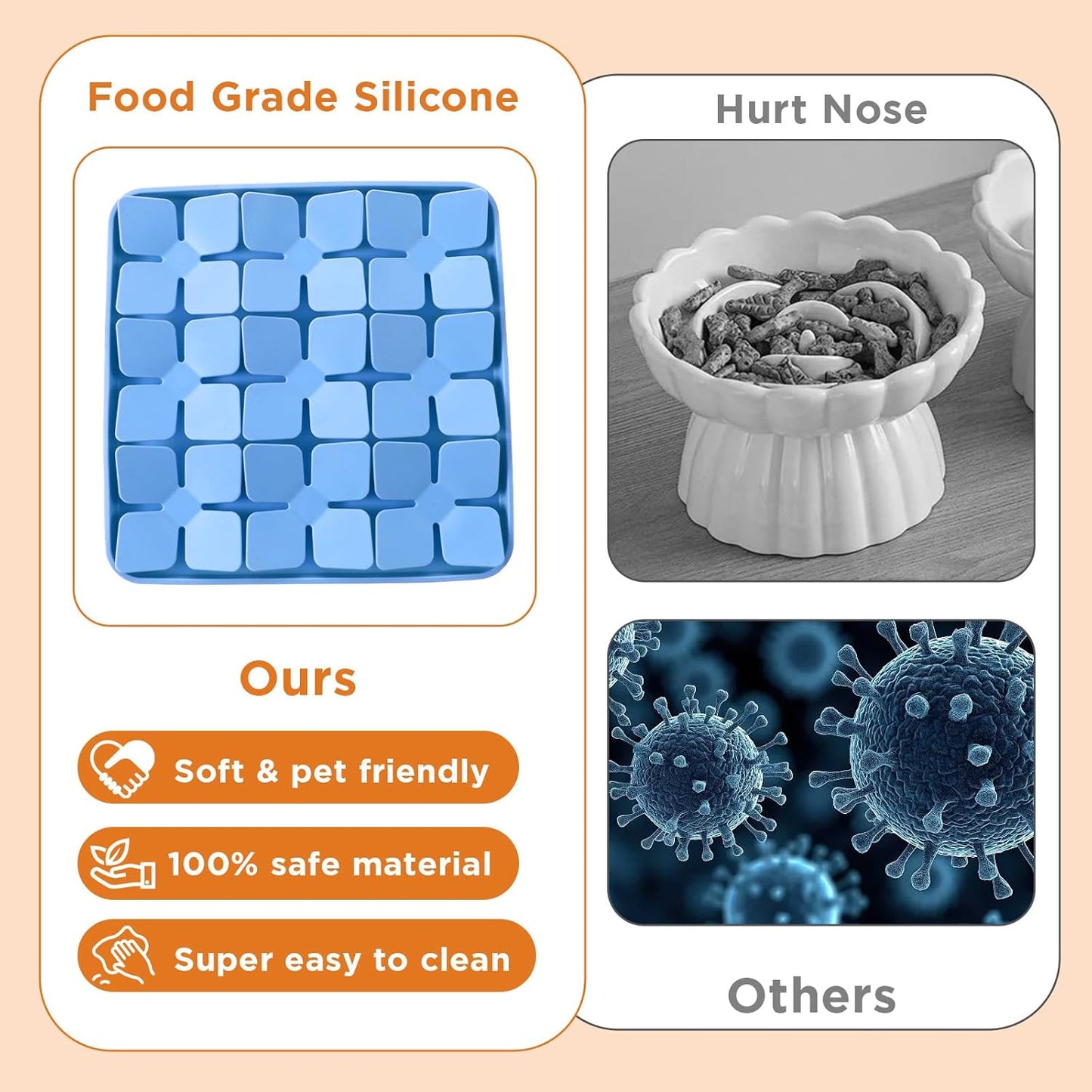 2 Pcs Silicone Snuffle Lick Mat for Dogs, 8 x 8 Inch with Suction Cups, Slow Feeder Puzzle Toy for Mental Stimulation Anxiety Relief, Blue & Purple