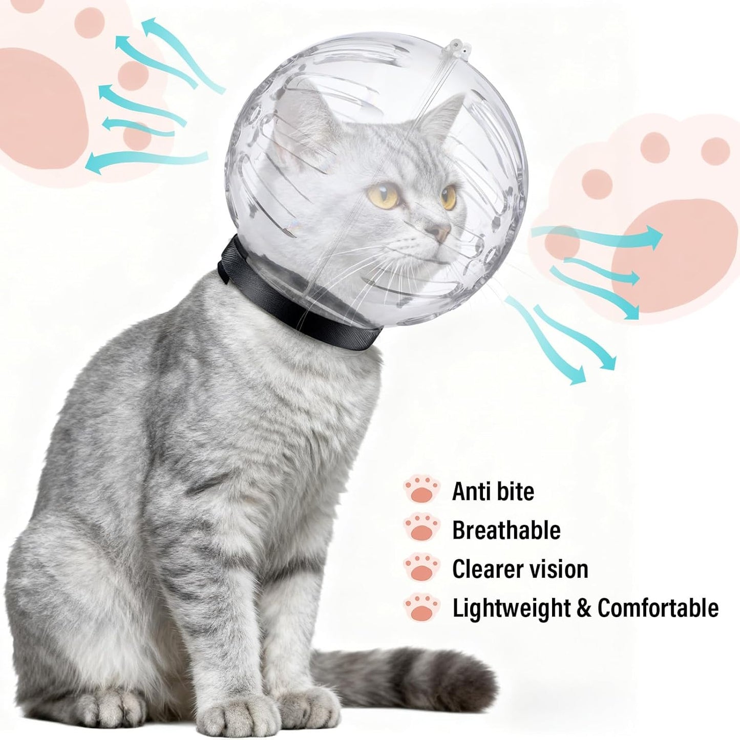 Cat Muzzle for Grooming Adjustable Hood with Paw Covers, Breathable Cats Helmet Anti Bite Muzzles Anti Scratch Boots Silicone Kitten Bubble Muzzle and Paw Protector for Pet Bathing Cat Claw Care