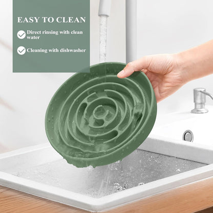 Coomazy Slow Feeder Dog Bowls, Silicone Dog Bowl with Suction Cups, Slow Feeder & Non-Slip Design, Boredom and Anxiety Reducer, Suitable for All Breed Dogs, Avocado Green