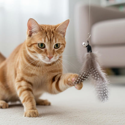 12 Pack Cat Feather Toys Refills with Bells Cats Wand Replacement Feathers Toy Natural Feather Replacement for Exercise Play Vibrant Wand Attachments Safe Cats Toy Accessories for Bored Indoor Cat