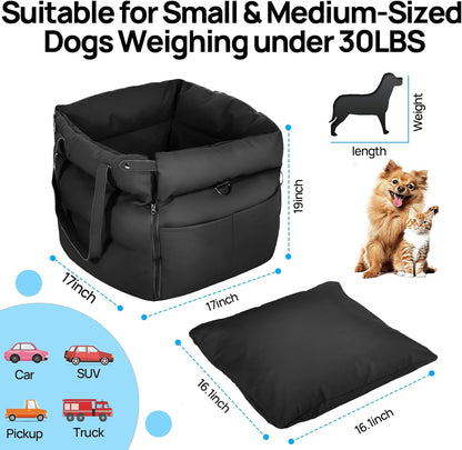 Gugxiom Dog Car Seat Bed for Small & Medium Dogs Under 30lbs, Premium Dog Car Seat, Soft & Stylish & Waterproof, Easy to Clean for Front or Back Seat (Black)