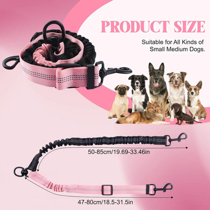 Double Dog Leash Coupler-360°Swivel,2 PCS No Tangle Walking Leash with Shock Absorbing Bungee for Outdoor Walk Train Small Medium Pet(Pink,Purple)