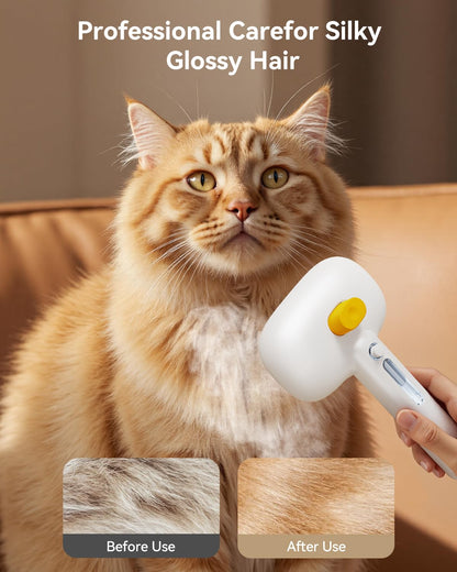 ROJECO 3-in-1 Pet Steam Brush for Cats&Dogs-Pet Spray Hair Removal Detangling Comb with Adjustable Mist,Handheld Deshedding Grooming Tool for Long/Short Hair,Massage Brush & Shedding Control,Cordless