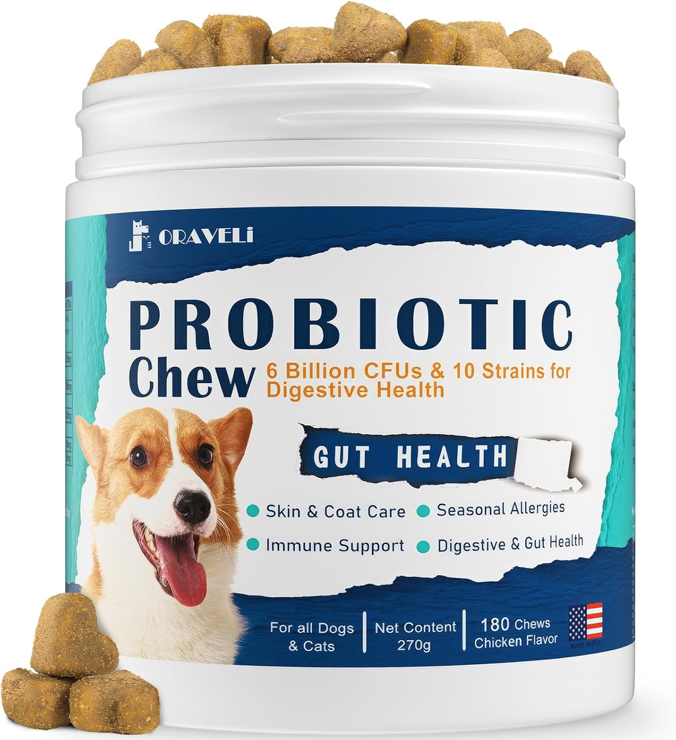 Probiotics for Dogs - Dog Probiotics with Prebiotics & Digestive Enzymes, Support Cut Health, Digestive Health & Immune System, Diarrhea & Allergy Itch Relief, 180 Soft Chews