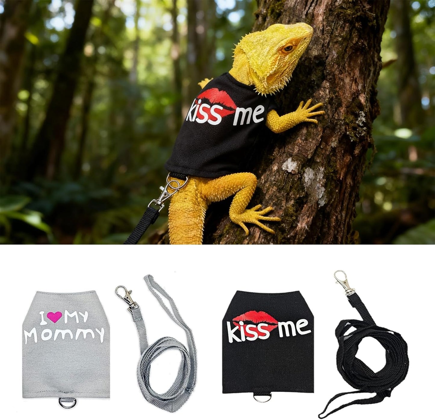 Adjustable Bearded Dragon Harness & Leash Set with Costume Clothes – Handmade Reptile Walking Outfit for Lizards, Chameleons, Small Pets & Guinea Pigs, Halloween Photo Prop & Dress-Up