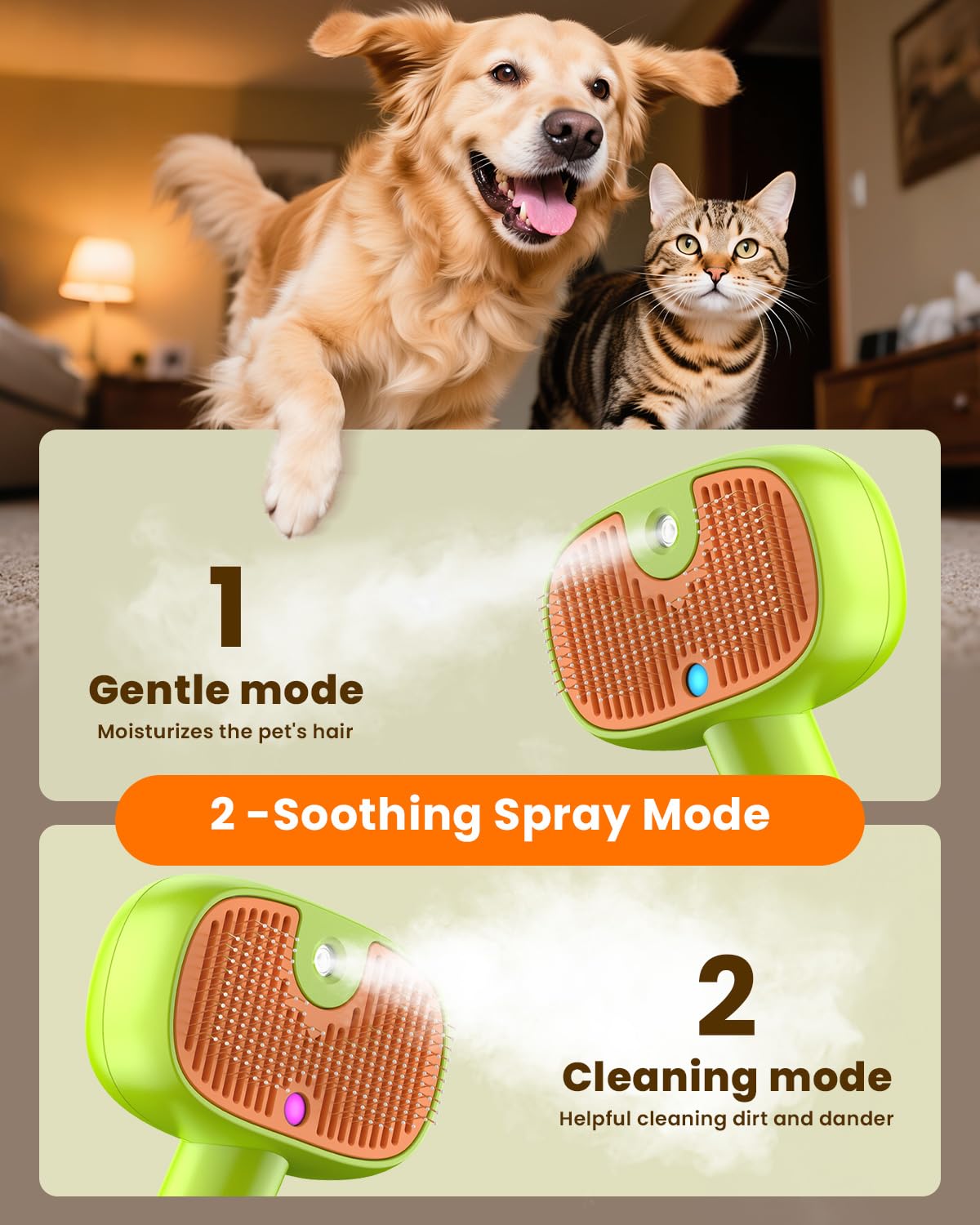 3-Pack Flea Comb with Rubber Handle, 4-in-1 Cat Steam Brush