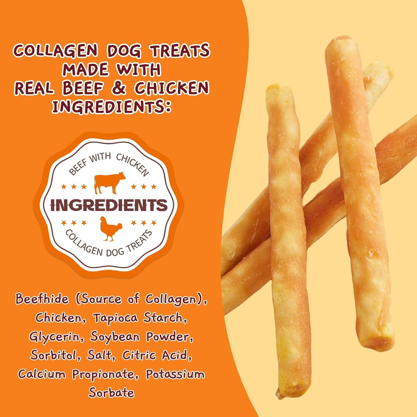 Jungle Calling Collagen Sticks for Dogs, Chicken Flavored Chews, Long Lasting Rawhide Alternative Treats for Small Medium Dog, Healthy Chew Bones, 5 Inch 10.6 oz