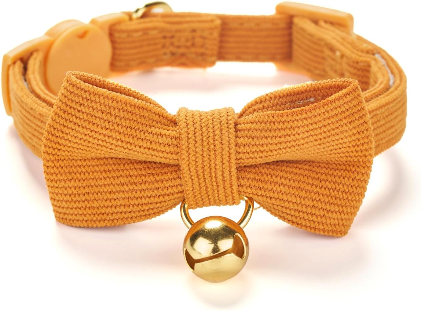 Cotton Breakaway Kitten Collar with Bow Tie and Bell Adjustable Cute Soft Corduroy Cat Collars for Small Cats(Orange,XS)