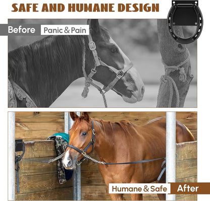 Zhengmy 4 Set Tie Ring for Horses, Heavy-Duty Solid Steel, with Expansion Screws, 3 x 3 Inch, Horseshoe Cross Ties Down, Tack Barn Stable Supplies for Horse, Black