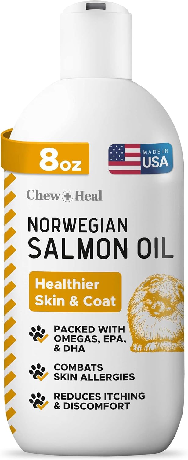 Salmon Oil for Dogs - Premium Fish Oil for Skin and Coat Health - Omega 3 Supplement - Supports Itchy Skin - 8 oz Liquid - Norwegian Dog Salmon Oil - Essential Dog Supplement