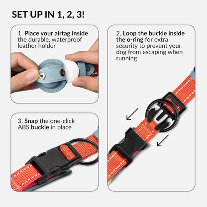 CollarDirect Airtag Dog Collar Reflective Nylon Neoprene Leather Holder for Apple Air Tag for Large, Medium, and Small Dogs (Pink, M, 13.5-16.5 Inch)