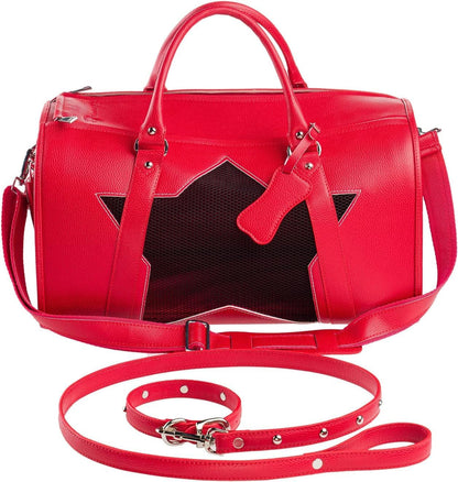 Pet Carrier Dog Cat Puppies Carrier Pet TSA Airline Approved Luxury Faux Leather Carrier Breathable Gift Box Collapsible Travel (RED)