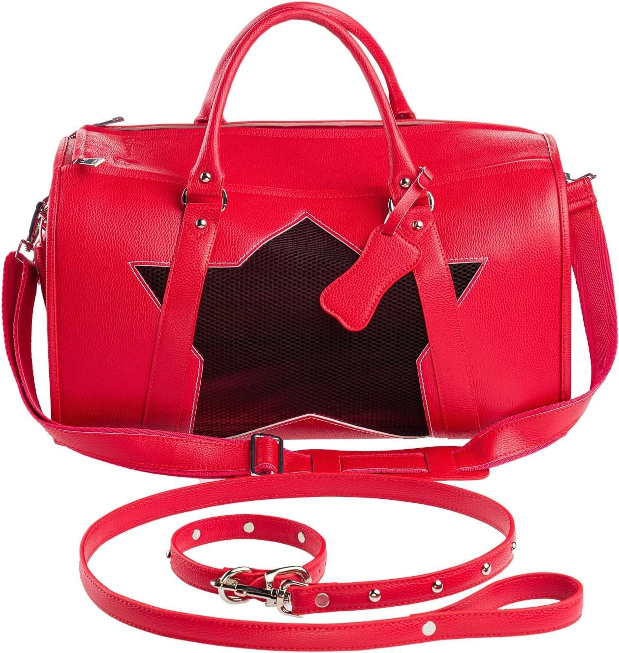 Pet Carrier Dog Cat Puppies Carrier Pet TSA Airline Approved Luxury Faux Leather Carrier Breathable Gift Box Collapsible Travel (RED)