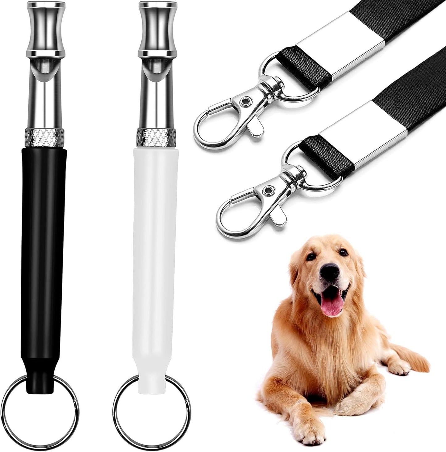 2 Pack Dog Whistle, Dog Whistle to Stop Barking Neighbors Dog, Adjustable Ultrasonic Silent Dog Whistle, Professional Recall Dog Training Whistles, with Lanyard (Black and White)