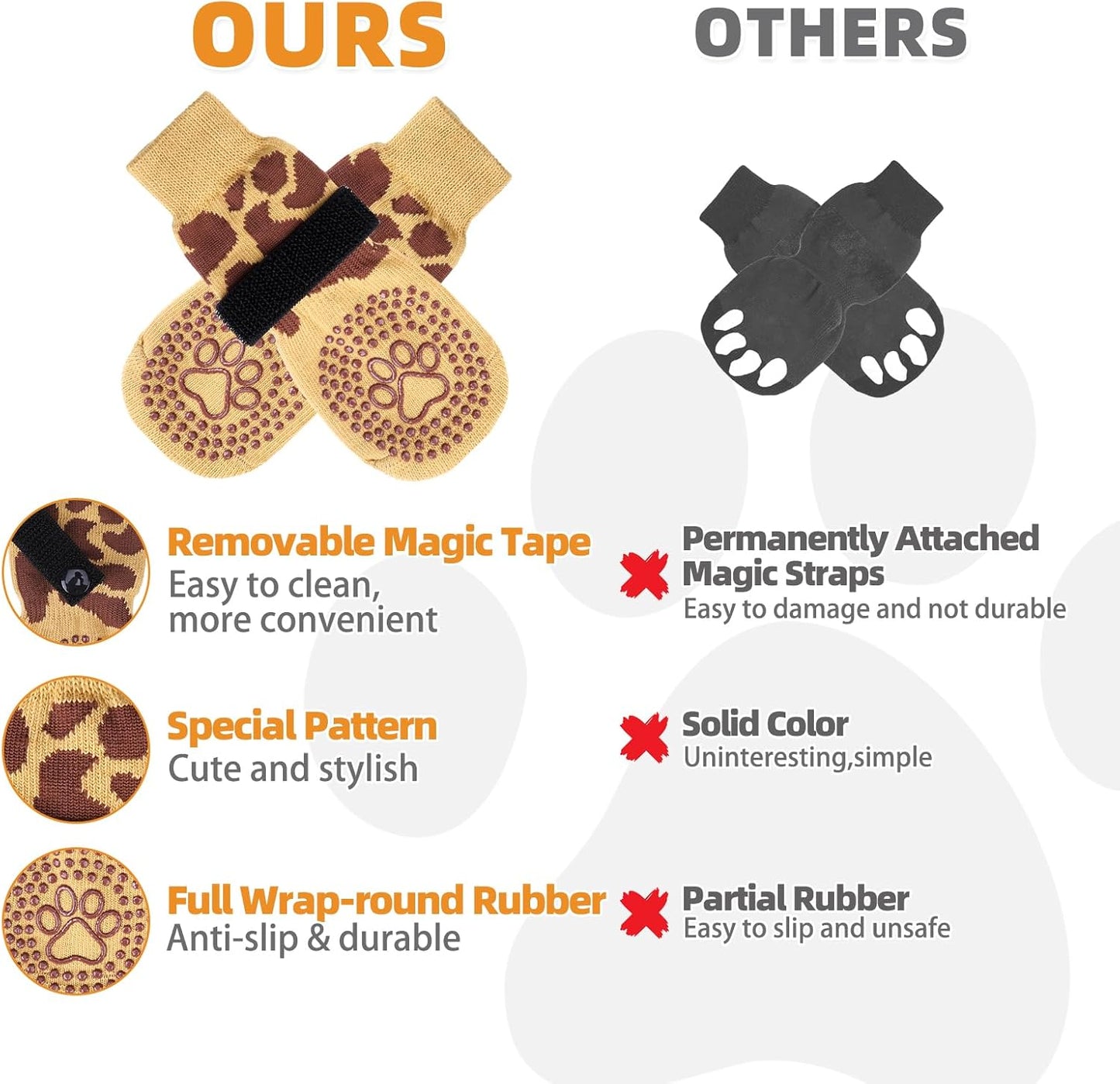 KOOLTAIL Anti Slip Dog Socks for Hot/Cold Pavement to Prevent Licking Paws, Paw Protector&Dog Boots with Grippers for Hardwood Floors,Traction Control No Twist Booties for Small Medium Large Dogs S