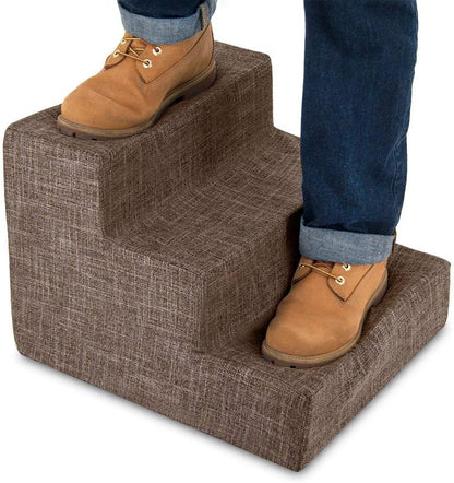 Best Pet Supplies Dog Stairs for Small Dogs & Cats, Foam Pet Steps Portable Ramp for Couch Sofa and High Bed Non-Slip Balanced Indoor Step Support, Paw Safe No Assembly - Brown Linen, 3-Step