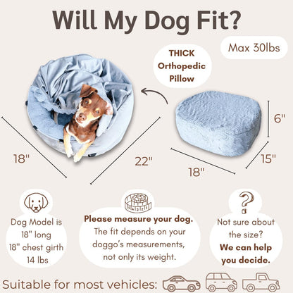 Dog Car Seat for Small Dogs & Puppies, Memory Foam Booster Carseat, Luxury Cozy Cover Cave Bed & Attachable Blanket & Free Toy, Washable, for Front & Back Seat, Small Dogs & Pets Under 30lbs