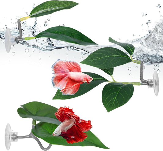 Betta Fish Hammock, 3 Pcs Betta Fish Leaf Pad Aquarium Plants Decor Simulating The Natural Habitat for Fish Tank Accessories Betta Sleeping Resting Playing Hiding Breeding with Plastic Suction Cup