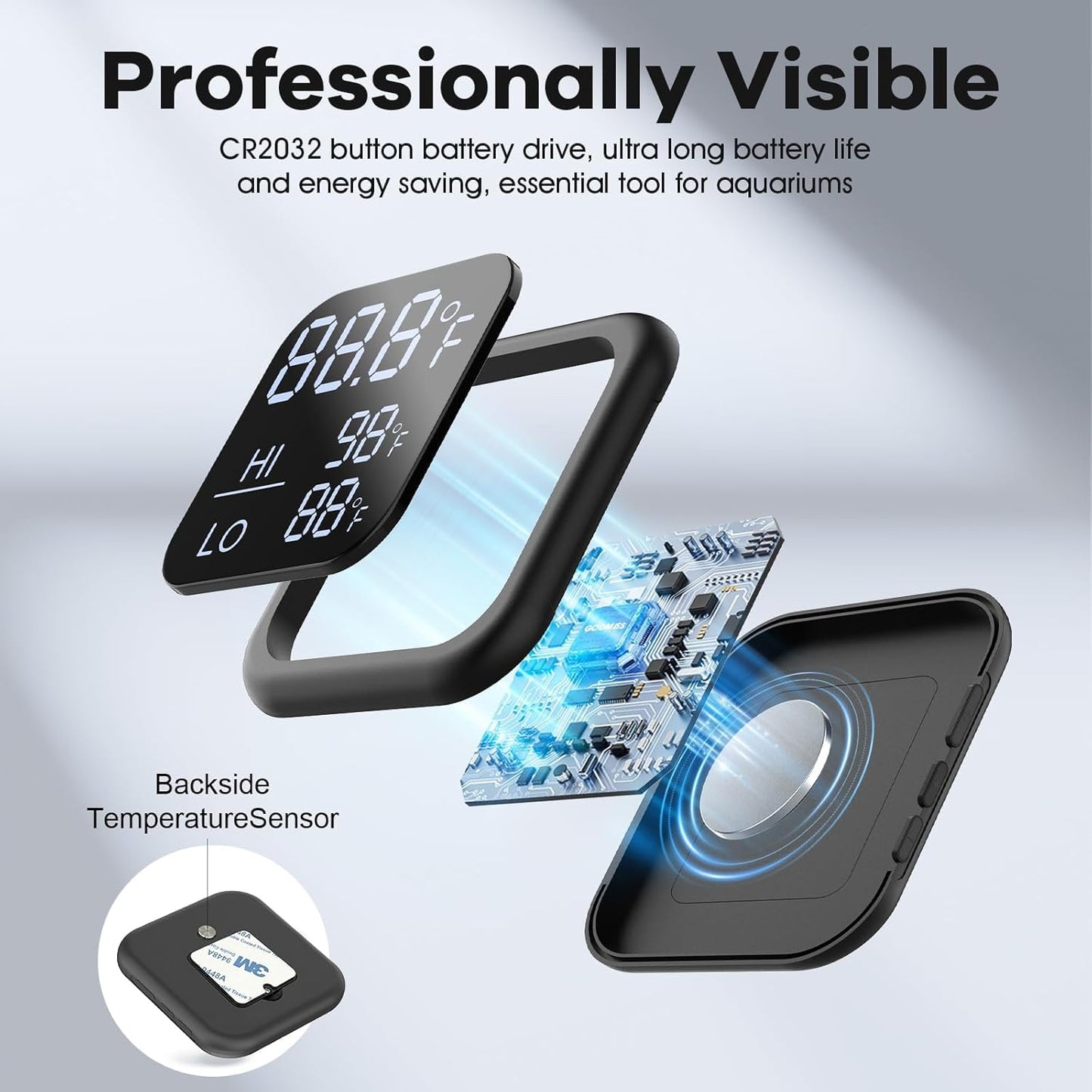 Smart Digital Fish Tank Thermometer – LED Display to ±0.9°F, Alarm for Aquarium, Turtle Tank, Betta Fish & More | 5-200 Gallon | High/Low Temperature Alerts