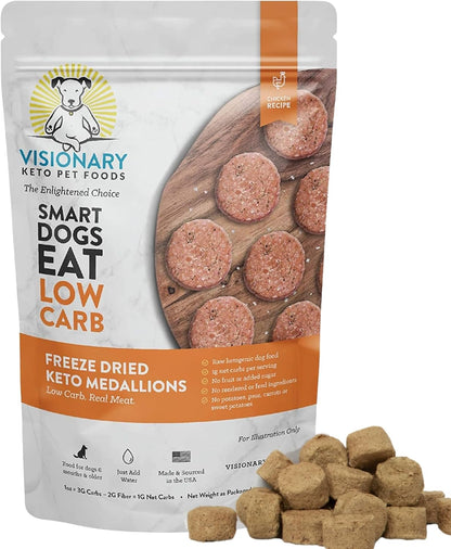 Visionary Pet Foods Low Carb Keto Dog Food <1g Net Carbs Freeze Dried Chicken Diabetic Friendly Made in USA 155 Medallions